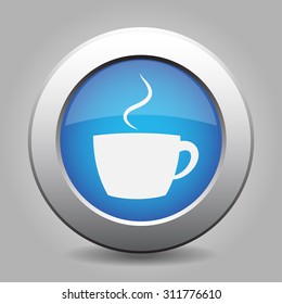 blue metal button - with white cup with smoke