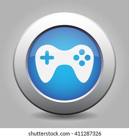 blue metal button - with white game pad icon