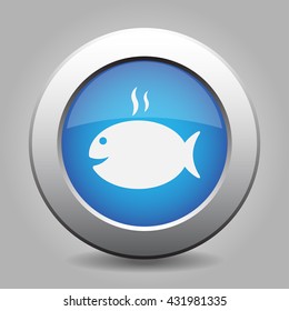 blue metal button - white grilling fish with smoke