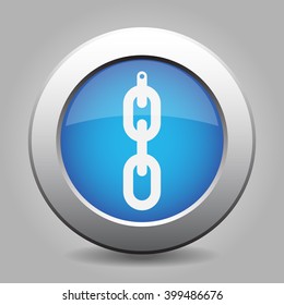 blue metal button - with white hanging chain with hole