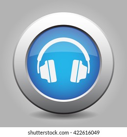 blue metal button - with white headphones icon