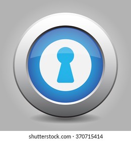 blue metal button - with white keyhole and shadow
