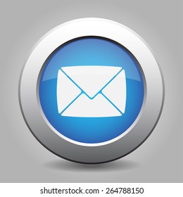 blue metal button with white mailing envelope