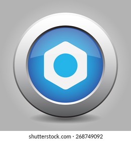 blue metal button - with white nut