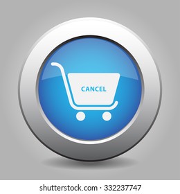 blue metal button with white shopping cart cancel