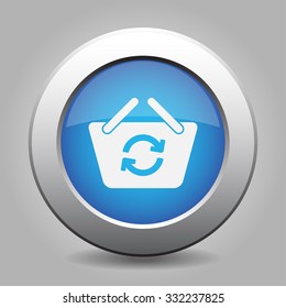 blue metal button with white shopping basket refresh
