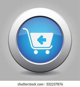 blue metal button - with white shopping cart back blue metal button - with white shopping cart back