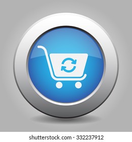 blue metal button with white shopping cart refresh