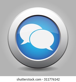 blue metal button - with white speech bubbles