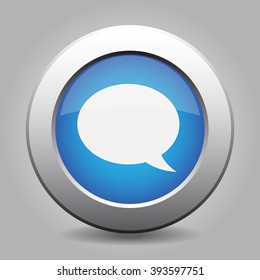 blue metal button - with white speech bubble