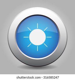 blue metal button with white weather - sunny