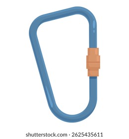 Blue metal carabiner is lying on a white background, ready for use in mountain climbing and other activities
