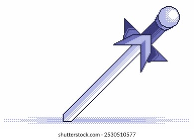 Blue Metal High Ribbon Sword, Pixel Art Styled Illustration