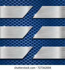 Blue metal perforated background. Vector 3d illustration