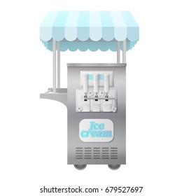 blue metal soft ice cream frozen yogurt cart with tent isolated on white background. realistic 3d vector illustration