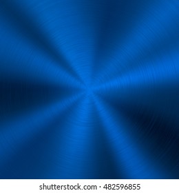 Blue metal technology background with abstract polished, brushed circular metal texture, chrome, silver, steel, for design concepts, web, posters, wallpapers and prints. Vector illustration.