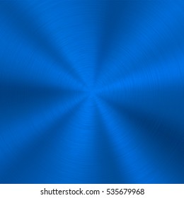 Blue metal technology background with abstract polished, brushed circular concentric metal texture, chrome, silver, steel, for design concepts, web, posters, wallpapers and prints. Vector illustration