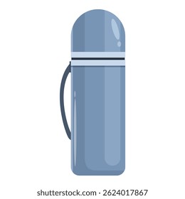 Blue metal thermos is keeping your drink warm or cold for your trip