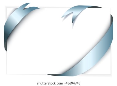 Blue metal vector ribbon around blank white paper (where you should write your text)