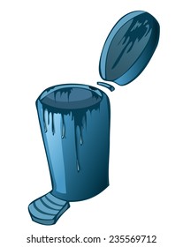 Blue Metal Waste Recycle Can with Blue Color Running down on the Side, Vector Illustration isolated on White Background, Outlines available on separate Layer. 