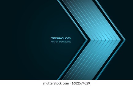 Blue metallic arrow on a dark blue and turquoise abstract background. Luxury overlap direction design. Modern futuristic turquoise and dark blue backdrop. Vector illustration EPS10.