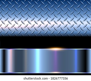 Blue metallic background, polished steel texture with diamond plate pattern, vector design.