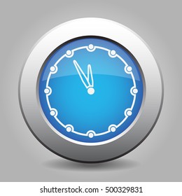 Blue metallic button with shadow. White last minute clock icon.