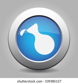 blue metallic button with shadow, white flask with a drop icon