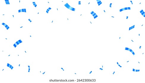 Confeti metálico azul que cae aislado en el fondo blanco, fondo de la celebración con la Ilustración vectorial dorada hermosa del confeti.