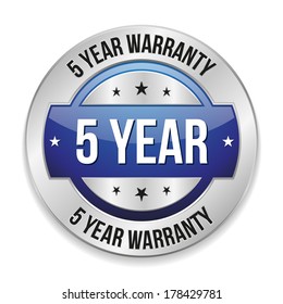 Blue metallic five year warranty button