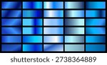 Blue metallic gradient background set. Metallic gradation textures. Shiny elegant vector gradient collection. Vector illustration eps10