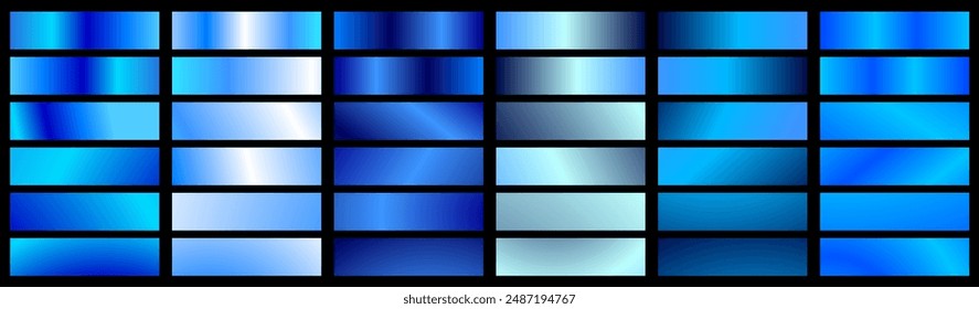 Blue metallic gradient background set. Metallic gradation textures. Shiny elegant vector gradient collection. Vector illustration eps10 