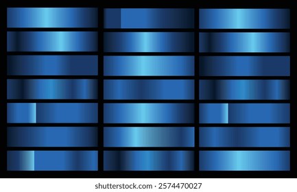 Blue metallic gradient background set. Metallic gradation textures. Shiny elegant vector gradient collection. Vector illustration 