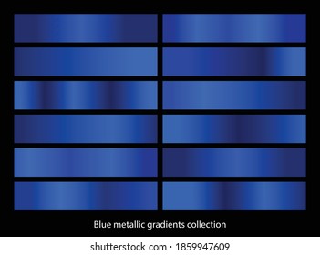 Blue metallic gradient template set. Vector blue metal gradient collection. Vector illustration.