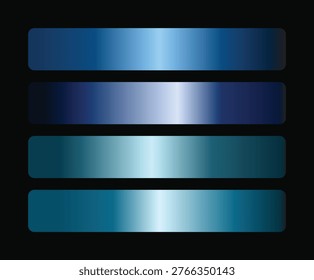 Blue metallic gradient texture set. Four horizontal rectangular bars featuring shiny steel and cyan finishes on a black background.