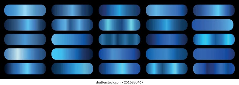 Blue metallic gradients set. Blue gradients collection