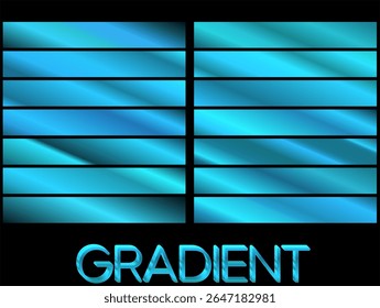 Blue metallic gradients vector set, swatch collection, shiny gradient.Blue metallic gradients set. blue gradients.