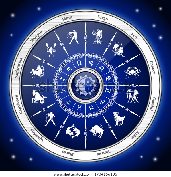 Blue Metallic Horoscope Circlecircle Signs Zodiacvector Stock Vector Royalty Free 1704156106 8285