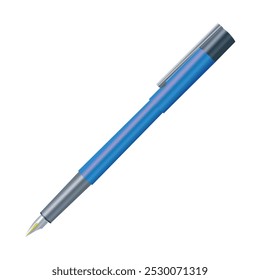 blue metallic luxury ink pen with a nib, perfect for signing documents in business and office settings. illustration. 