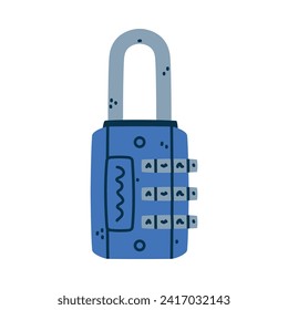 Blue Metallic Padlock as Portable Lock with Shackle Vector Illustration
