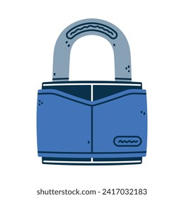 Blue Metallic Padlock as Portable Lock with Shackle Vector Illustration