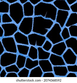 Blue metallic seamless pattern with spots giraffe. Vector illustration