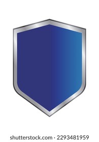 Escudo metálico azul aislado sobre blanco. Signo de vector protector y defensivo.