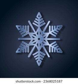 Blue metallic snowflake snowflake on a dark blue background. Christmas and New Year's element. Frozen silhouettes of snowflakes, a symbol of winter. Vector illustration.and