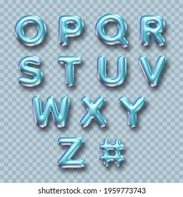 Blue Metallic Three Dimensional Alphabet Isolated On Transparent Background