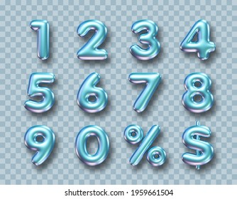 Blue Metallic Three Dimensional Numbers Isolated On Transparent Background