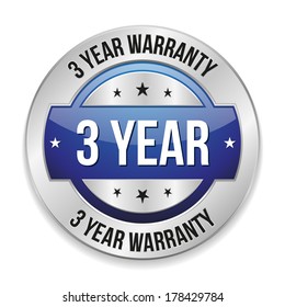 Blue metallic three year warranty button