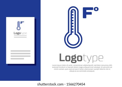 Blue Meteorology thermometer measuring heat and cold icon isolated on white background. Temperature Fahrenheit. Logo design template element. Vector Illustration