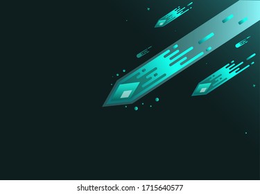 A blue meteors shower with black bakcground, vector illustration, flat design of meteors, using for wallpaper, banner, and background asteroid flat design