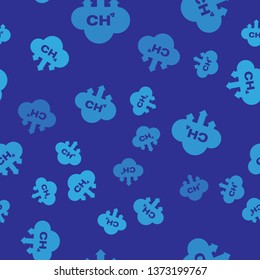 Blue Methane emissions reduction icon isolated seamless pattern on blue background. CH4 molecule model and chemical formula. Marsh gas. Natural gas. Vector Illustration